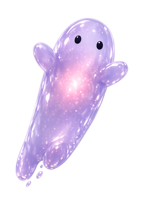 Jelly mascot leaping upward, body elongated mid-jump